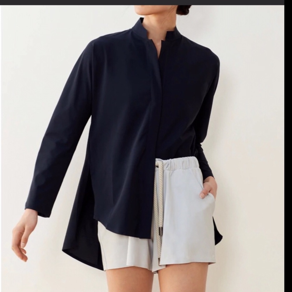 ADAY Black Long-Sleeve Button-Down Tunic Shirt